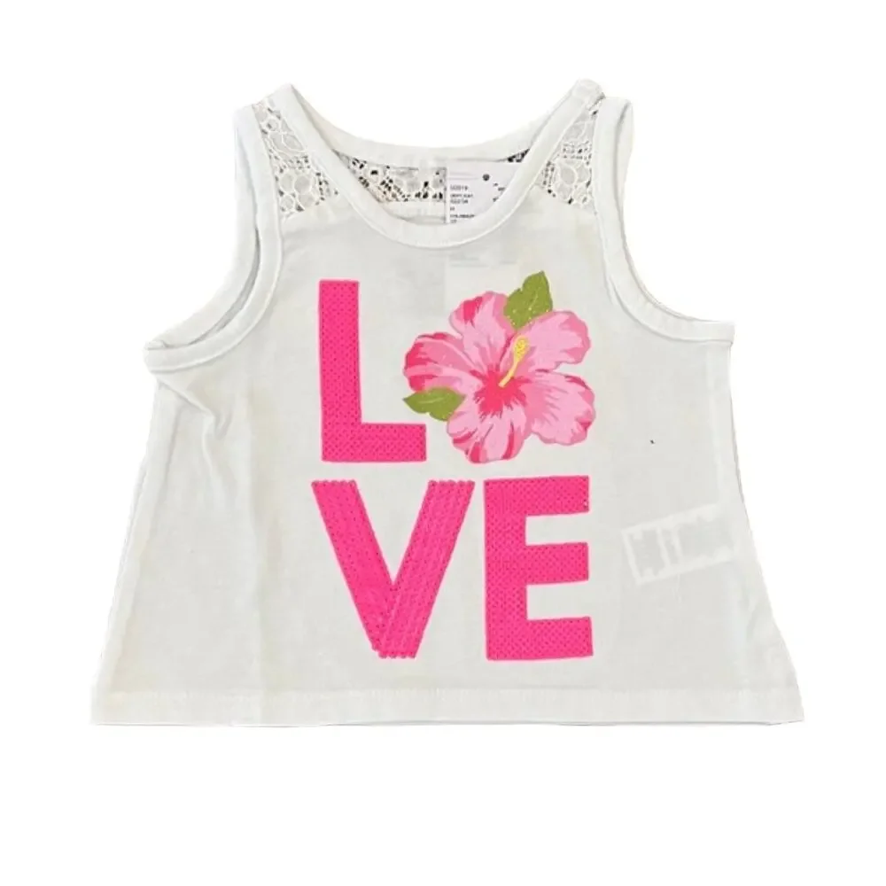NWT Children's Place White Lace & Sequin Floral LOVE Tank & Shorts Outfit - 6-9M